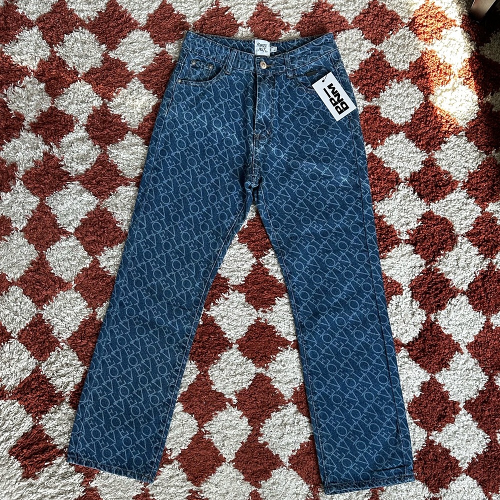 princess polly LOVE printed dark wash jeans
